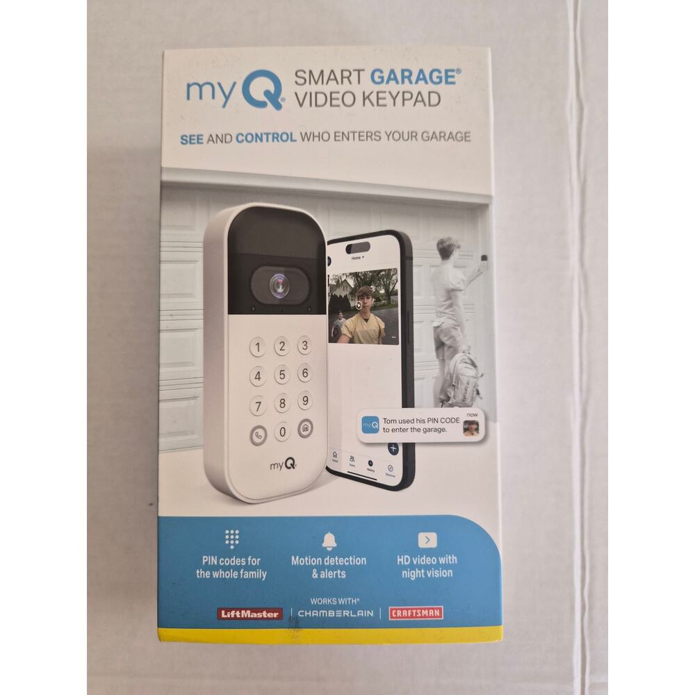 myQ Smart Garage Video Keypad HD Camera, Motion Alerts, 2‑Way Talk NIB